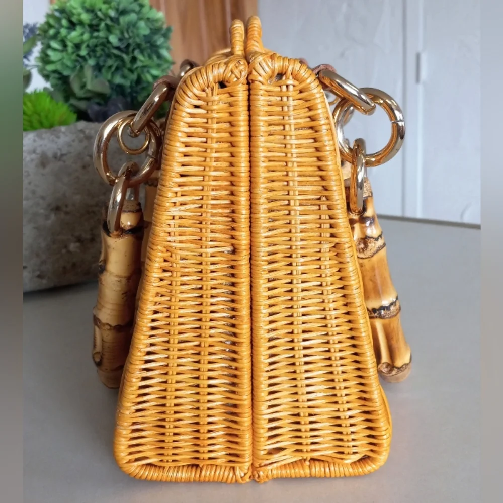 Serpui Paola Wicker Bag with Bamboo handles & strap. MSRP $398